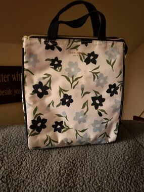 kate spade Floral Zip-Top Tote in Black, Light Blue & Cream